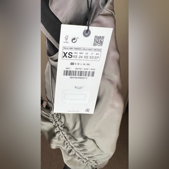 Zara Ruched Slip Dress Midi Satin Feel Size XS Grey Cocktail Party - Picture 5 of 10